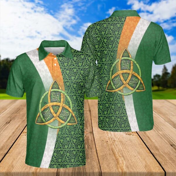 St Patricks Day Polo Shirt, Viking Knot Pattern Polo Shirt Green Viking Shamrock Shirt Irish Saint Patrick Day Gift Idea Polo Shirt
