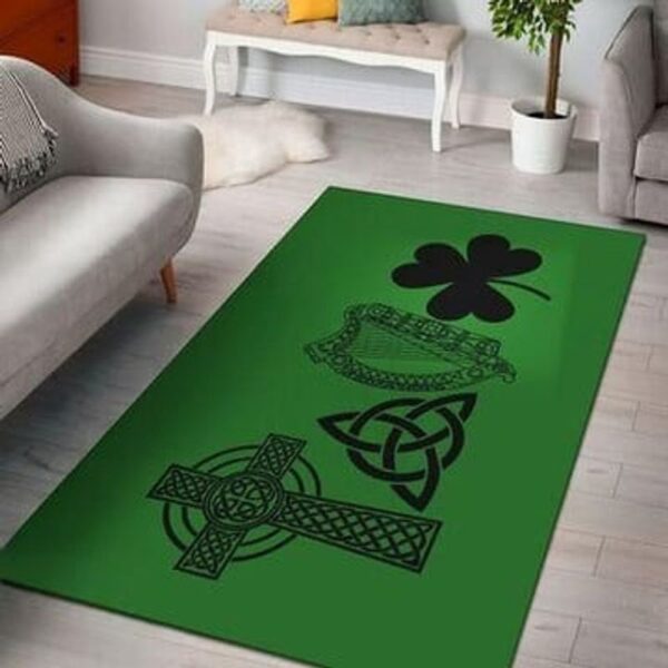 St Patricks Day Rug, Celtic Cross Carpet Celtic Knot Embroidery Rug Celtic Symbol Floor Mat Clover Green Rug St Patrick’s Day Decor