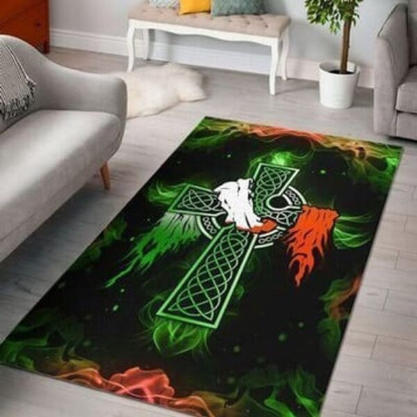 St Patricks Day Rug, Celtic Cross Rug Celtic Symbols Carpet Colorful Irish Floor Mat St Patrick’s Day Carpet Home Decoration
