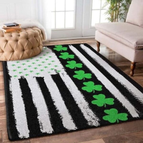 St Patricks Day Rug, Clover Pattern Rug American Flag Print Carpet St Patrick’s Day Floor Mat Irish Home Decorations