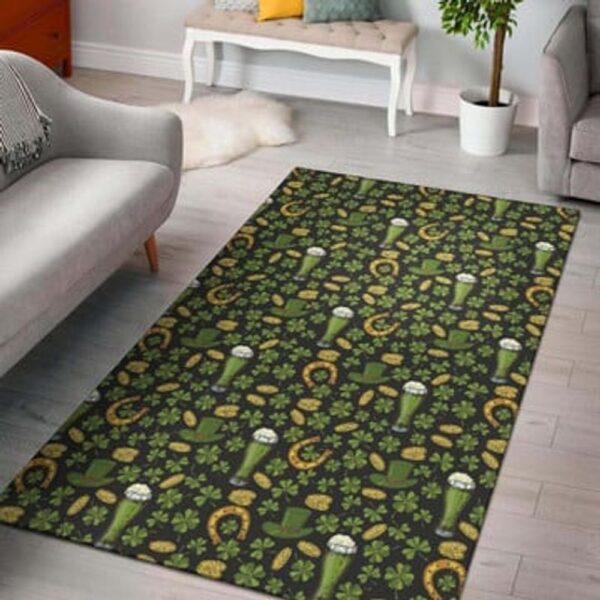 St Patricks Day Rug, Clover Pattern Rug Ireland Food Pattern Floor Mat Happy St Patrick’s Day Carpet Home Decoration