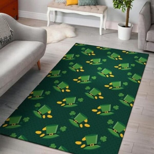 St Patricks Day Rug, Green Hat Irish Pattern Carpet St Patrick’s Day Floor Mat Clover Pattern Rug Home Floor Decoration