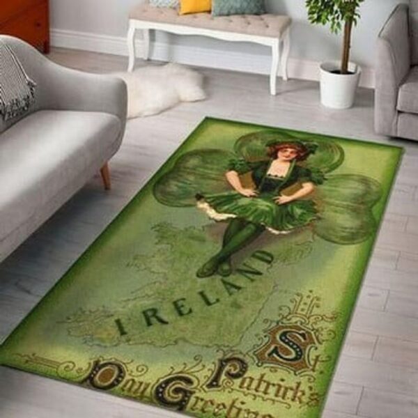 St Patricks Day Rug, Happy St Patrick’s Day Carpet Ireland Lady Floor Mat Clover Green Rug Vintage Rug Decoration For Home