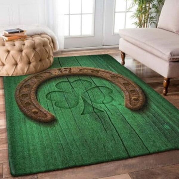 St Patricks Day Rug, Horseshoe Carpet Green Clover Rug Irish Clover Floor Mat Happy St Patrick’s Day Home Decoration