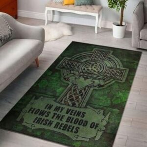 St Patricks Day Rug In My Veins Flows The Blood Of Irish Rebels Rug Celtic Cross Carpet Vintage Floor Mat St Patrick s Day Decor 1 g2grkb.jpg