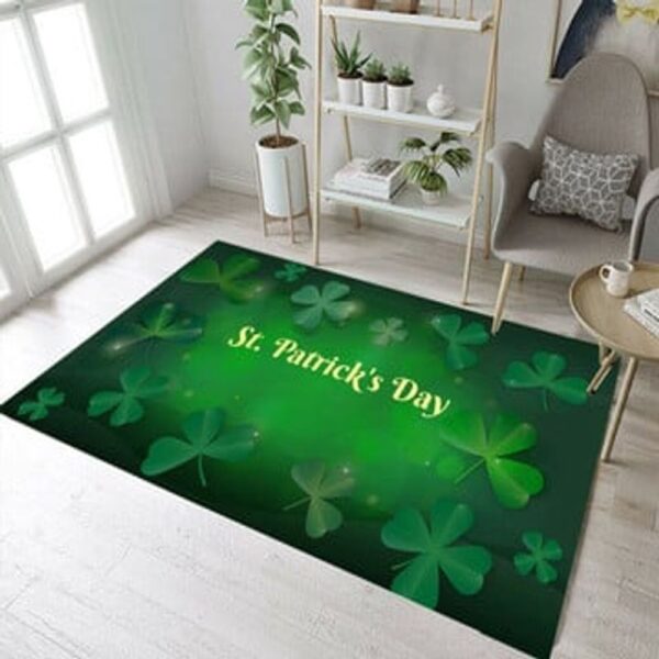 St Patricks Day Rug, St Patrick’s Day Carpet Clover Four Leaves Floor Mat Green Irish Rug Home Floor Decoration