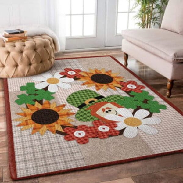 St Patricks Day Rug, St Patrick’s Day Carpet Flower Circle Rug Vintage Fabric Flower Floor Mat Home Decoration