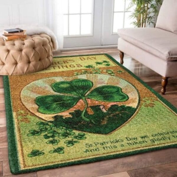 St Patricks Day Rug, St Patrick’s Day Celebration Carpet Clover Leaf Rug Vintage Irish Floor Mat Home Floor Decoration