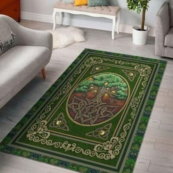 St Patricks Day Rug, World Tree Carpet Celtic Tree Floor Mat Celtic Pattern Rug Happy St Patrick’s Day Decoration