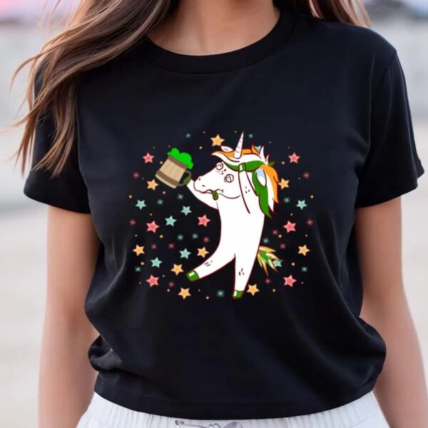St Patricks Day T Shirt, Drunk Unicorn with Beer Funny St Patricks Day T-Shirt, Funny St Patricks Day Shirts