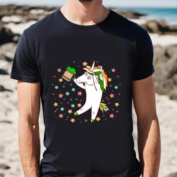 St Patricks Day T Shirt, Drunk Unicorn with Beer Funny St Patricks Day T-Shirt, Funny St Patricks Day Shirts