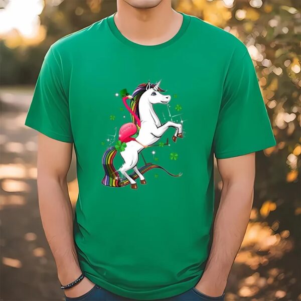 St Patricks Day T Shirt, Flamingo Riding Unicorn St Patricks Day Irish T-Shirt, Funny St Patricks Day Shirts
