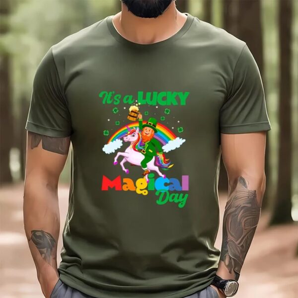 St Patricks Day T Shirt, It’s A Lucky Magical Day Leprechaun Unicorn Rainbow T-Shirt, Funny St Patricks Day Shirts