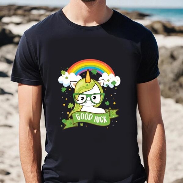St Patricks Day T Shirt, Kawaii Good Luck Rainbow St Patricks Day Unicorn T-Shirt, Funny St Patricks Day Shirts