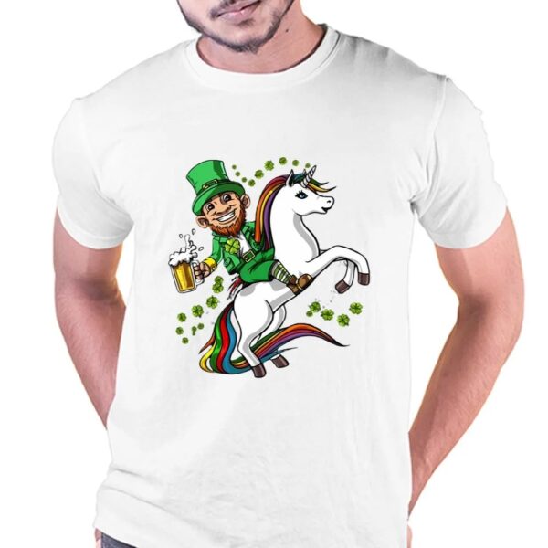 St Patricks Day T Shirt, Leprechaun Riding Unicorn St Patricks Day T-Shirt, Funny St Patricks Day Shirts