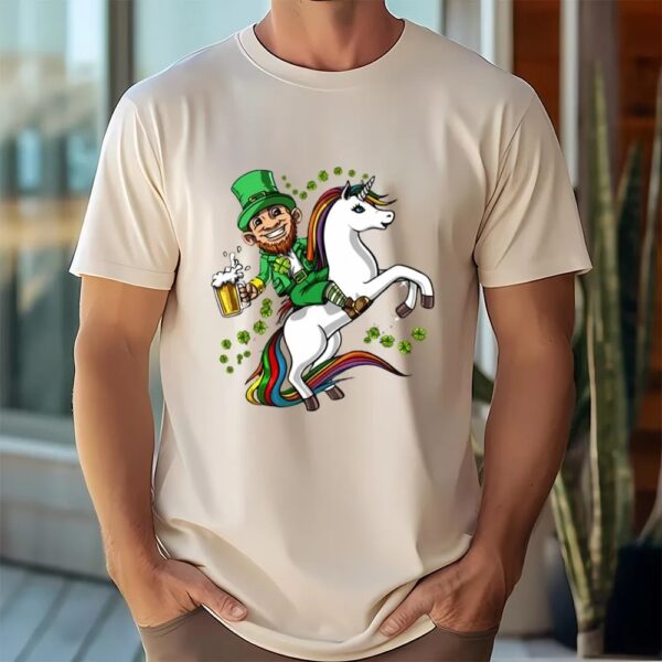 St Patricks Day T Shirt, Leprechaun Riding Unicorn St Patricks Day T-Shirt, Funny St Patricks Day Shirts