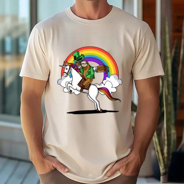 St Patricks Day T Shirt, Leprechaun Sloth Riding Unicorn St Patricks Day Irish T-Shirt, Funny St Patricks Day Shirts