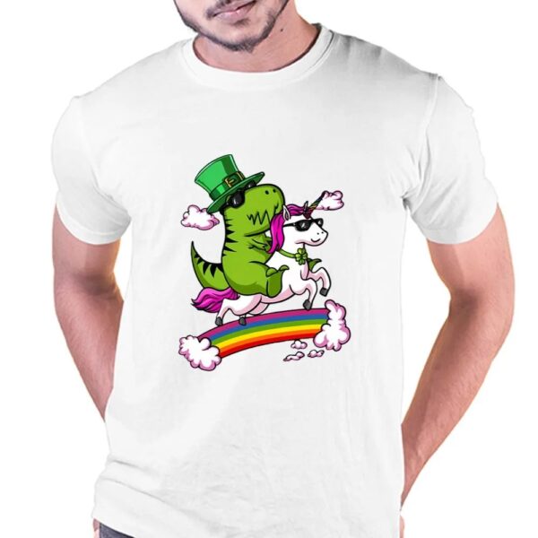 St Patricks Day T Shirt, Leprechaun T-Rex Dinosaur Riding Unicorn St Patricks Day Irish T-Shirt, Funny St Patricks Day Shirts