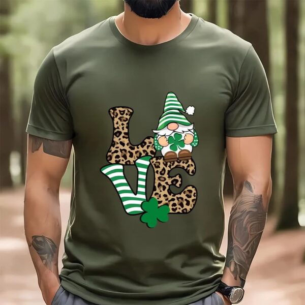 St Patricks Day T Shirt, Love St. Patrick’s Day Gnome Leopard Print T-Shirt, Funny St Patricks Day Shirts