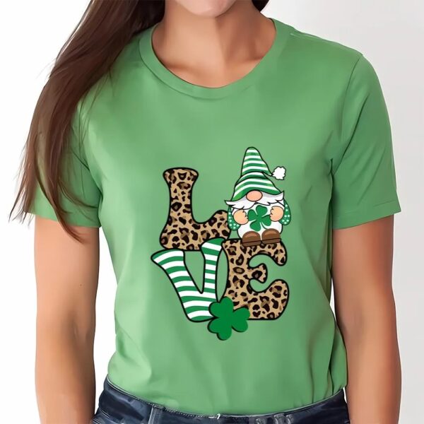 St Patricks Day T Shirt, Love St. Patrick’s Day Gnome Leopard Print T-Shirt, Funny St Patricks Day Shirts
