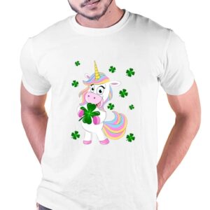 St Patricks Day T Shirt St Patrick s Day Lucky Unicorn Holding a Four Leaf Clover T Shirt Funny St Patricks Day Shirts 1 us0hl8.jpg