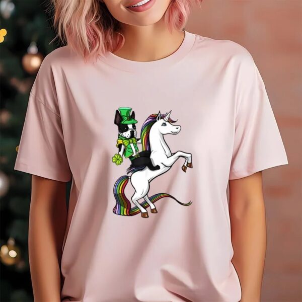 St Patricks Day T Shirt, St Patricks Day Boston Terrier Dog Riding Unicorn T-Shirt, Funny St Patricks Day Shirts