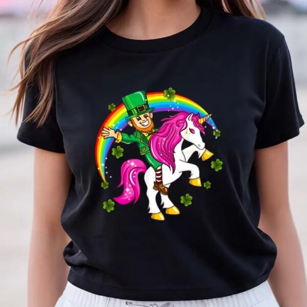 St Patricks Day T Shirt, St Patricks Day Leprechaun Riding Unicorn T-Shirt, Funny St Patricks Day Shirts