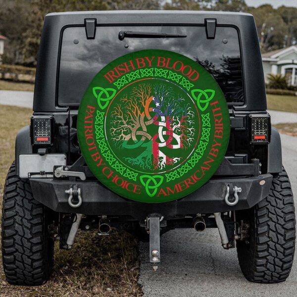 St Patricks Day Tire Cover, American By Birth Tire Cover World Tree Spare Tire Cover Irish By Blood Wrap Car Decoration