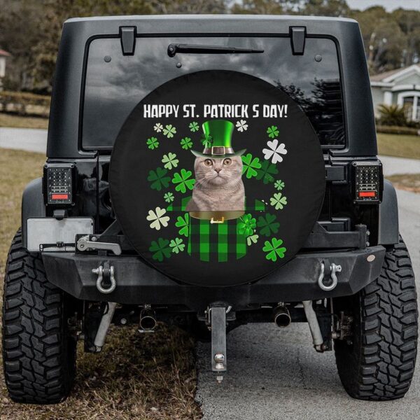 St Patricks Day Tire Cover, Cat Cute Spare Tire Cover St Patricks Day Decor Wheel Cover Car Accessories Cat Lover Gifts Men