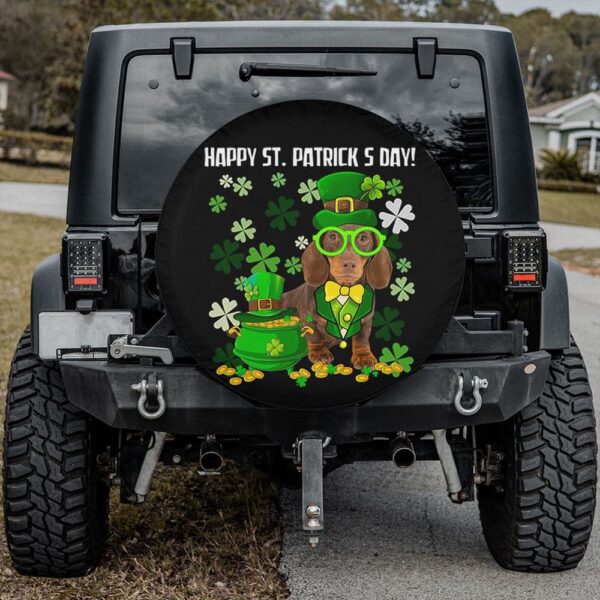 St Patricks Day Tire Cover, Dachshund Spare Tire Cover Clover Irish Tire Cover Happy St Patrick’s Day Tire Cover Car Decor