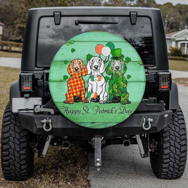 St Patricks Day Tire Cover, Happy St Patrick’s Day Spare Tire Cover Dachshund Dog Tire Cover Irish Tire Cover Car Decoration