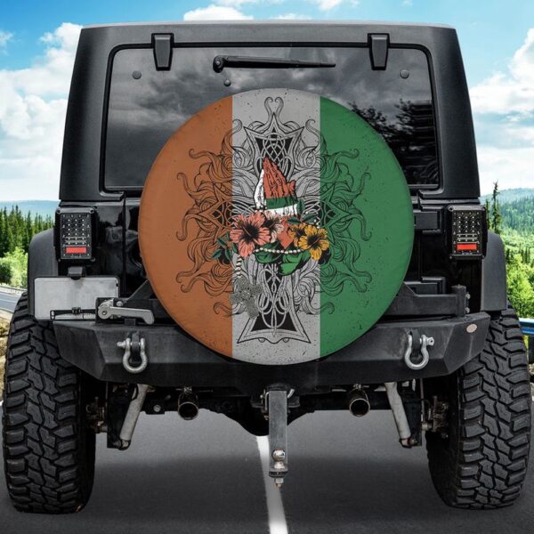 St Patricks Day Tire Cover, Ireland Christ Tire Cover Irish Celtic Wrap Hibiscus Flower Cover Car Decoration