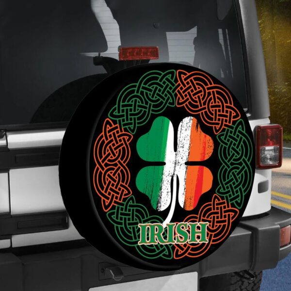 St Patricks Day Tire Cover, Irish Lucky Clover Spare Wheel Cover Viking Irish Patrick Day Gift
