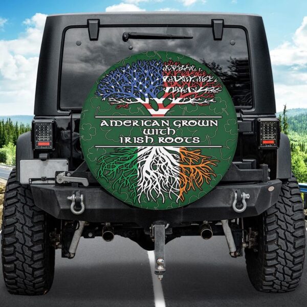 St Patricks Day Tire Cover, Irish Tree Of Life American Grown With Irish Roots Spare Tire Cover Wheel Cover Irish Gift