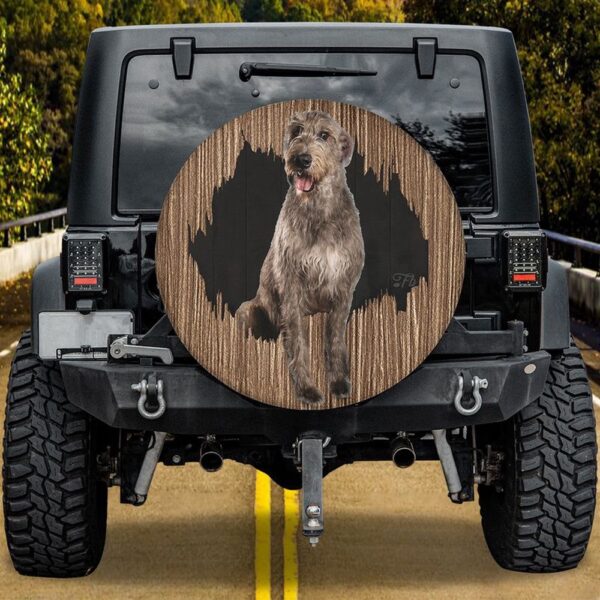 St Patricks Day Tire Cover, Irish Wolfhound Dog Cover Dog Lovely Cover Dog Lover Wrap Wood Crack Hole Cover Car Decorative
