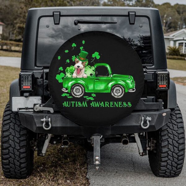 St Patricks Day Tire Cover, Jack Russell Terrier Patrick Day Spare Wheel Cover Autism Awareness Support