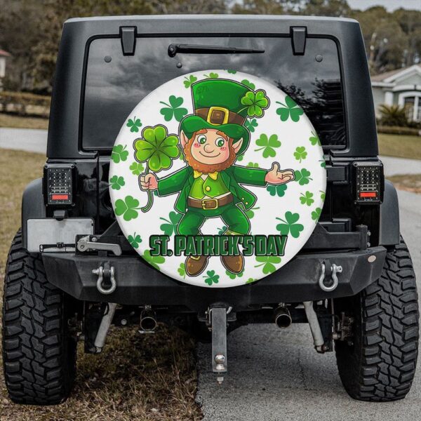 St Patricks Day Tire Cover, Leuprechan Lucky Clover St Patrick Day Spare Wheel Cover Patrick Day Car Decor