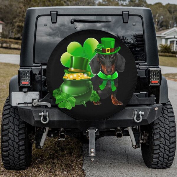 St Patricks Day Tire Cover, St Patrick Day Dog Dachshund Cute Spare Tire Cover Women Dog Lover St Patricks Day Irish Gift Idea