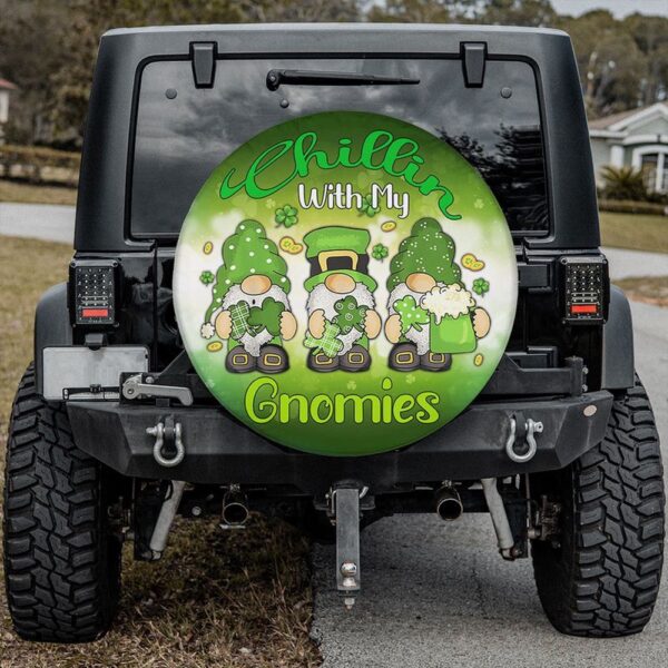St Patricks Day Tire Cover, St Patrick’s Day Lucky Clover Tire Covers Chillin With My Gnomes Tire Cover Happy St Patrick’s Day