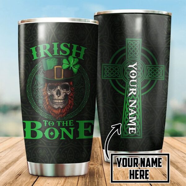 St Patricks Day Tumbler, Custom Name Irish Saint Patrick Day Skull Travel Mug Irish To Bone Stainless Steel Tumbler