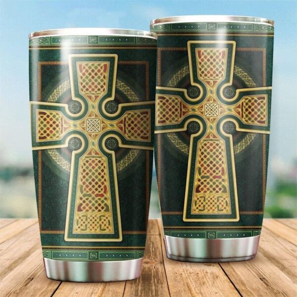 St Patricks Day Tumbler, Irish Celtic Cross Happy Saint Patrick’s Day March Gift For Irish Lovers Stainless Steel Tumbler