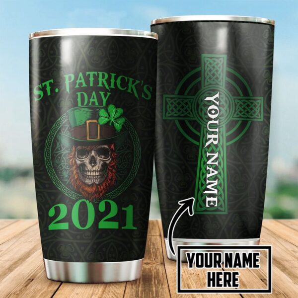 St Patricks Day Tumbler, Personalized Name Irish St Patrick Day Skull St Patrick Day 2022 Gift Stainless Steel Tumbler