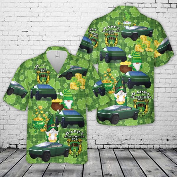 Tesla Cybertruck Green, St Patrick’s Day Hawaiian Shirt, Shamrock Hawaiian Shirt