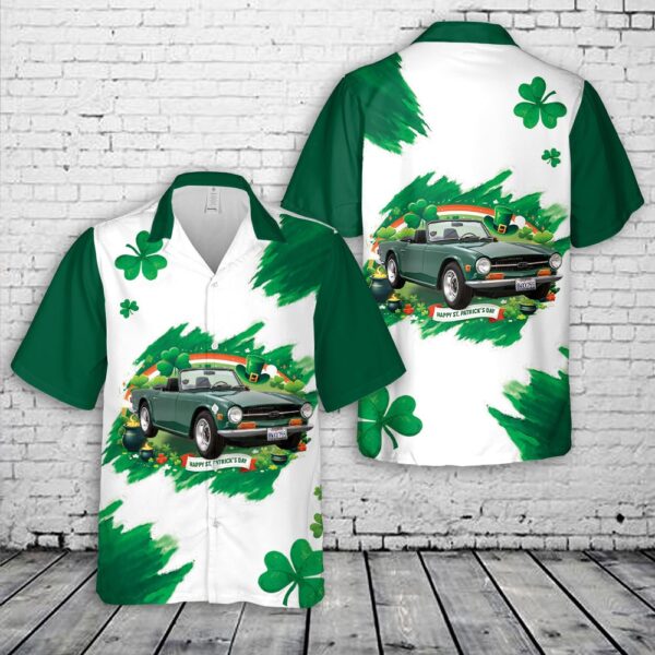Triumph TR 6 1969 Green, St Patrick’s Day Hawaiian Shirt, Shamrock Hawaiian Shirt