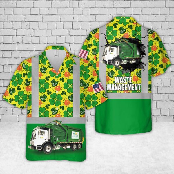 US Waste Management St Patrick’s Day Hawaiian Shirt, Shamrock Hawaiian Shirt