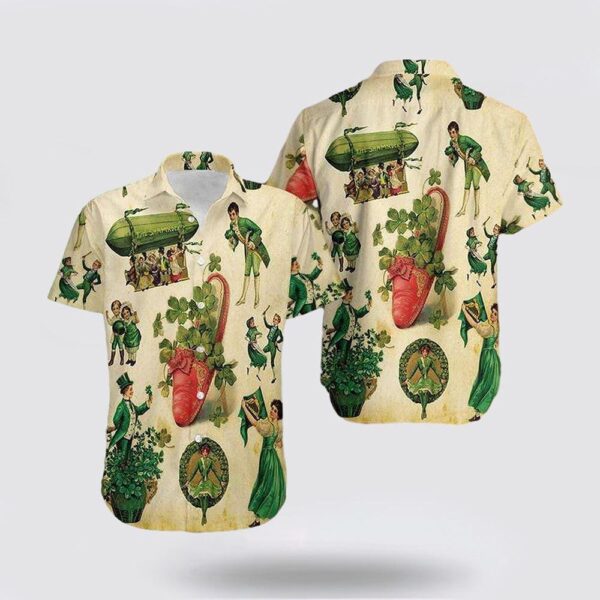 Vintage Girl Irish PatrickS Day Hawaiian Shirt, St Patricks Day Shirts, Shamrock Hawaiian Shirt