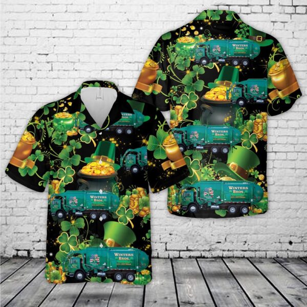 Winters Bros. Waste Systems, St Patrick’s Day Hawaiian Shirt, Shamrock Hawaiian Shirt