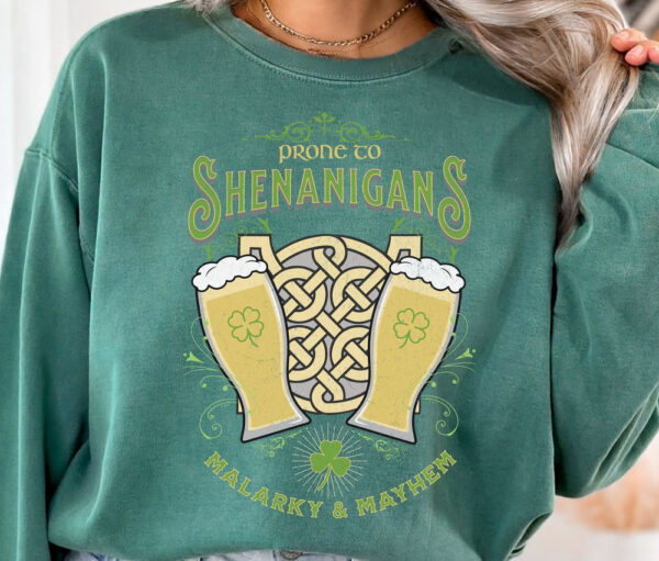 Comfort Colors Shenanigans, Malarkey and Mayhem Irish Drinking Shirt for Saint Patrick’s Day, St. Patty’s Crewneck sweater, sweatshirt, tee
