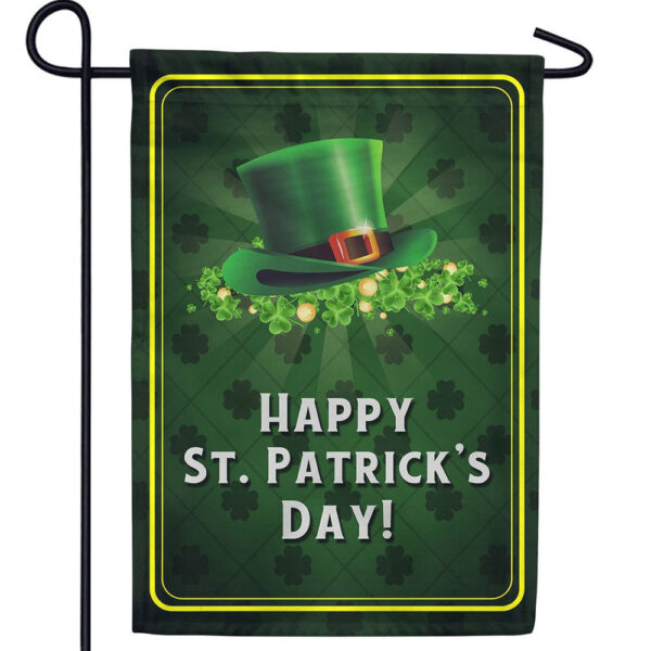 Happy St Patricks Day Flag, Leprechaun Hat Flag, St Patrick’s Day Garden Flag, Shamrock Flag, Clover Flag, St Patty’s Flag, St Patricks Flag