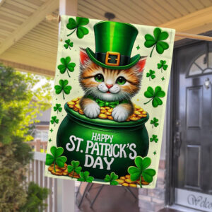 St Patricks Day Cat Flag, Happy…